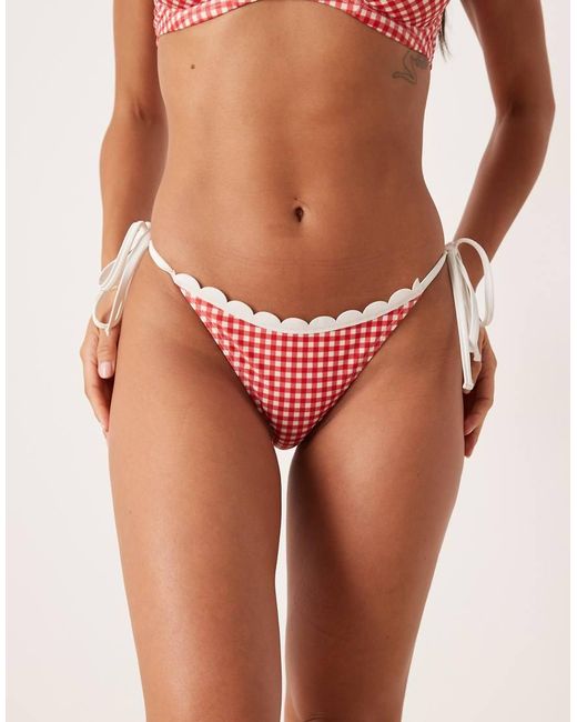 Peek & Beau Red Gingham Print Tieside Bikini Bottom