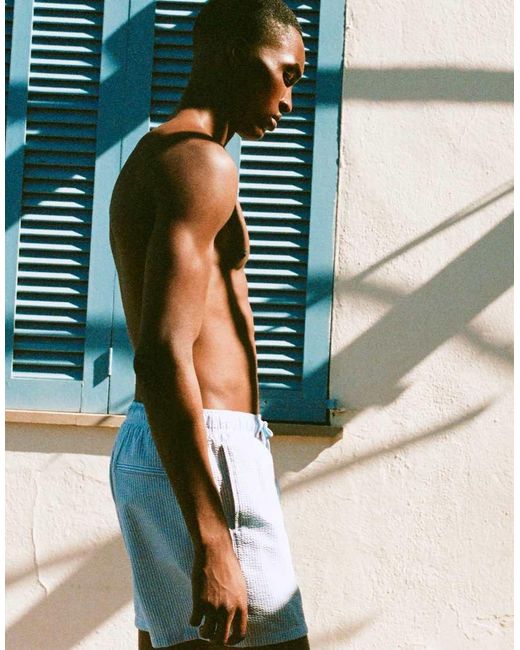 Pull&Bear Blue Seersucker Swim Shorts for men