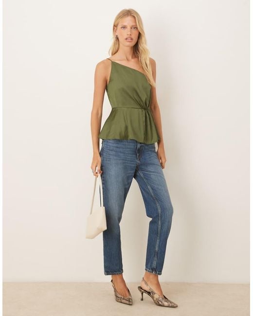ASOS Green One Shoulder Satin Cami Top