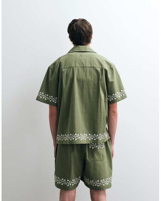 ASOS COLLECTIVE Green Cotton-linen Blend Embroidered Shorts for men