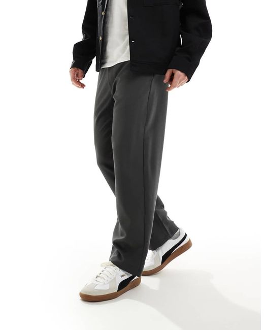 Bershka Black Wide Leg Tailored Trouser for men