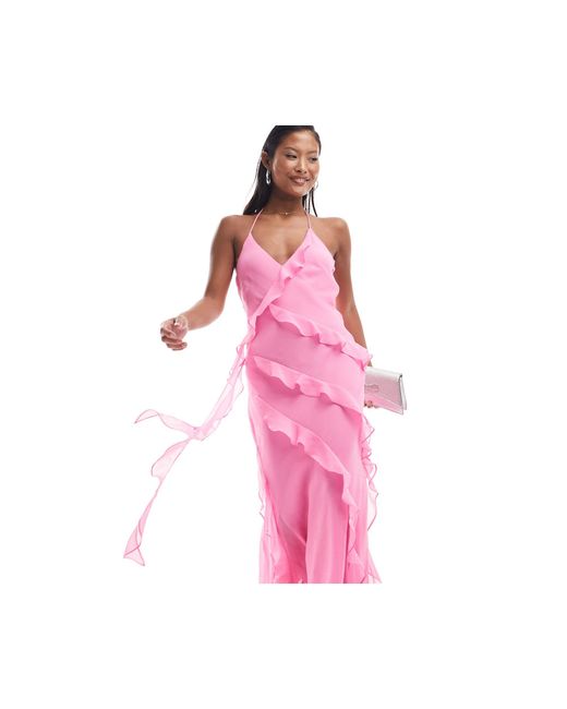 Forever New Pink Ruffle Halter Neck Maxi Dress