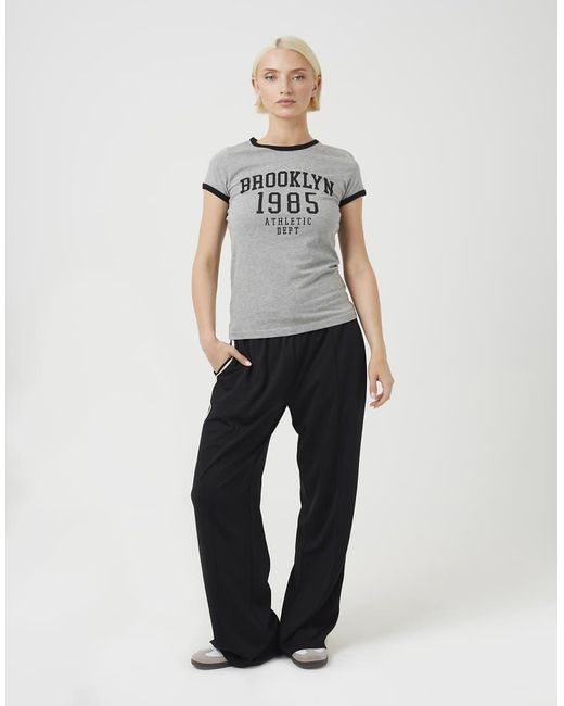 Brave Soul Gray Contrast Trim Graphic Slim Fit T-Shirt
