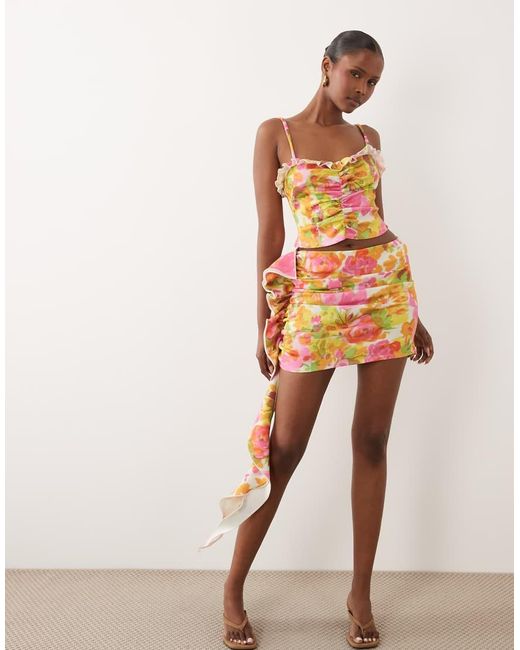 ASOS Multicolor Crepe Ruched Cami Top With Neck Frill