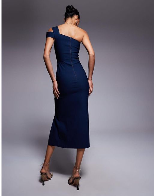 Vesper Blue One Shoulder Midaxi Dress With Thigh Split