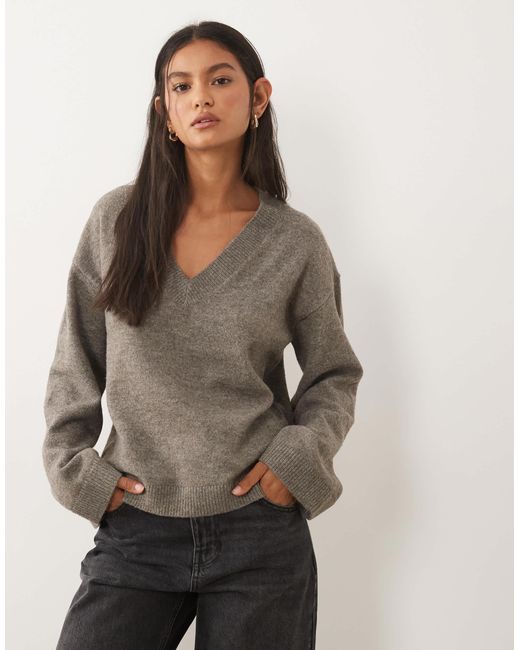 Vila Brown Oversize-strickpullover mit v-ausschnitt