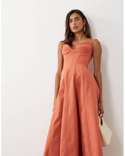 ASOS Orange Structured Midi Dress With Seaming Detail