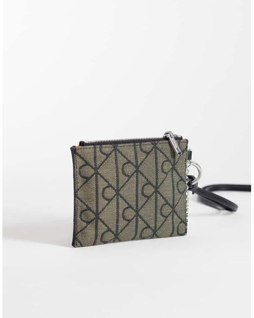 Calvin Klein Gray Emblem Jacquard Print Purse With Metal Hardware