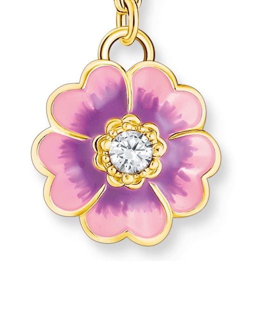 Thomas Sabo Metallic Gold-plated Charm Pendant With Violet Flower