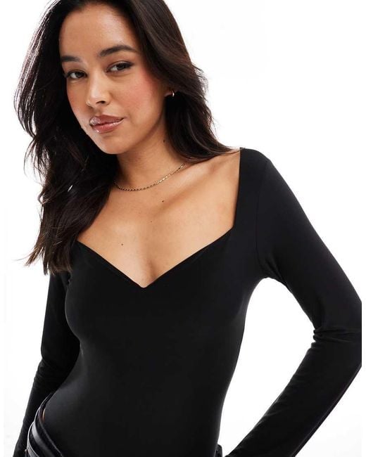 Miss Selfridge Black Soft Touch Sweetheart Neckline Bodysuit