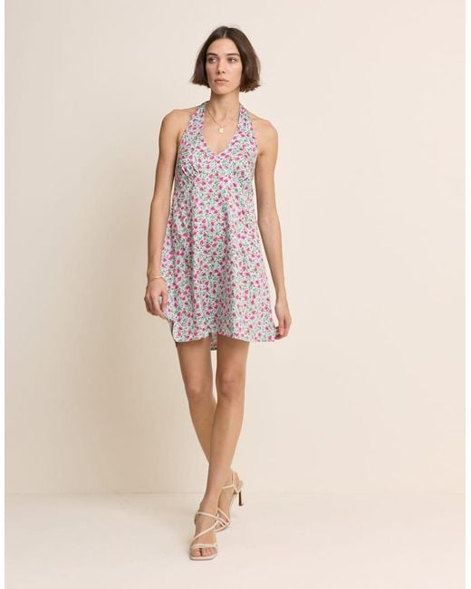 Nobody's Child Natural Floral Halter Neck Lynette Mini Dress