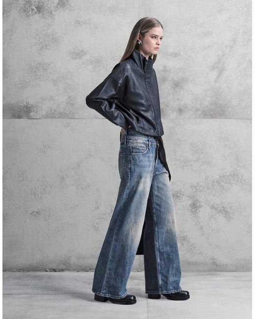 Weekday Blue Unisex Loose Fit Wide Leg baggy Jeans With Double Waistband Detail