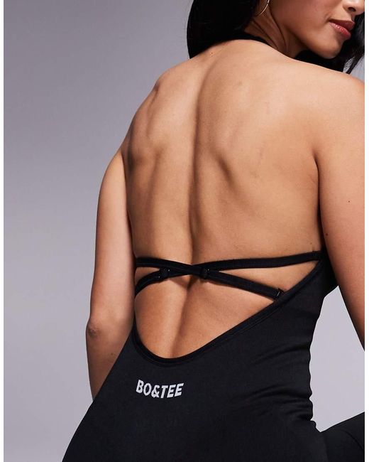 Bo&Tee Black Petite Open Back Strappy Unitard