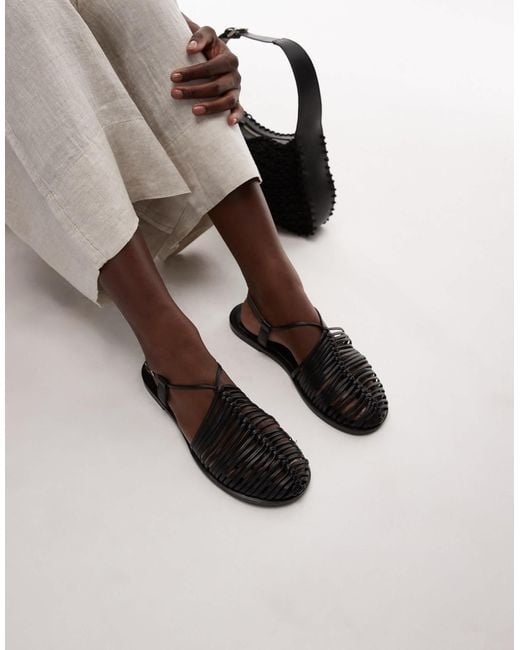 TOPSHOP Women's White Aidan Leather Weave Tie Up Flat Shoes