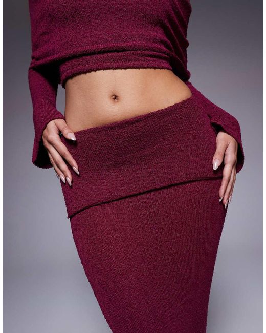 Wanderdoll Purple Exclusive Yasmin Boucle Knit Dramatic Foldover Maxi Skirt Co-Ord