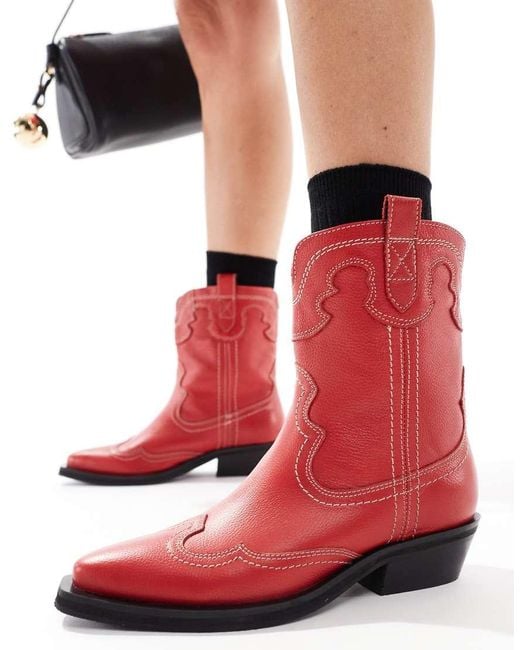 OFF THE HOOK Red Portobello Johnny High Ankle Cowboy Leather Boots
