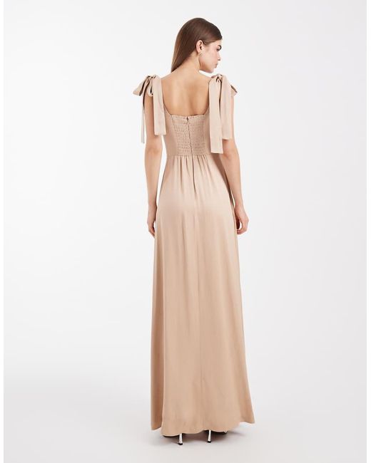 Maids To Measure Natural Bridesmaids Tie Shoulder Maxi Dress