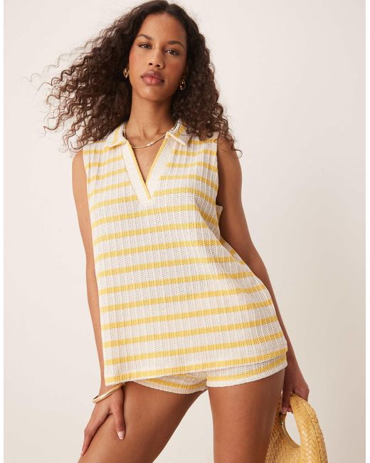 Pull sans manches d'ensemble en maille à rayures avec col polo - jaune ASOS en coloris Natural