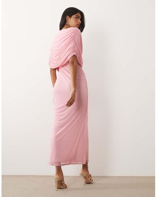 ASOS Pink Twist Plunge Cape Maxi Dress