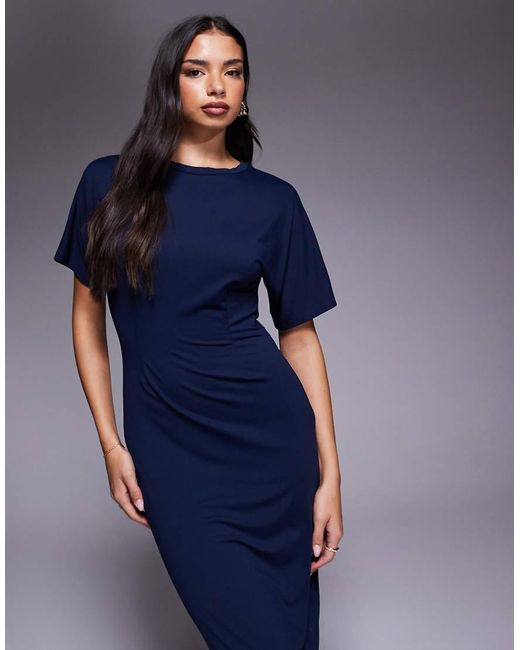 ASOS Blue T-shirt Front Seam Detail Midi Dress