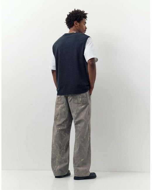 Pull&Bear Gray Printed Wide-Leg Jeans for men