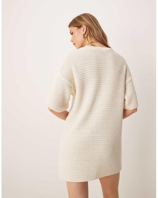 ASOS Natural Knitted Stitch Relaxed T-shirt Mini Dress