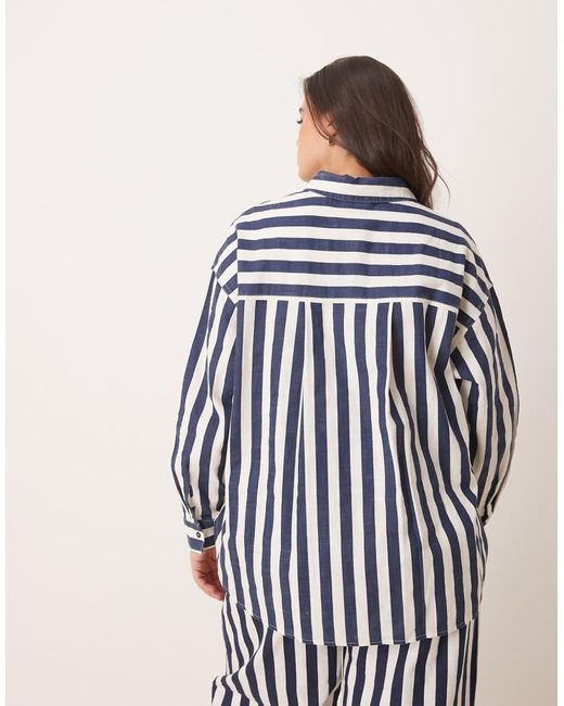 Camisa Azul Marino Extragrande A Rayas De Tejido Efecto Lino De Curve (Parte De Un Conjunto) ASOS de color White