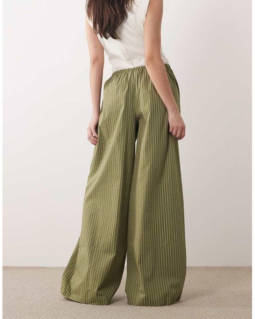 Wednesday's Girl Green Wide Leg Pinstripe Trousers