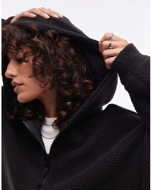 TOPSHOP Borg Zip Through Fleece Hoodie in Black Lyst UK