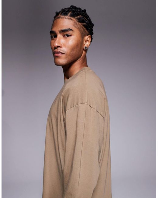 ASOS Gray Oversized Long Sleeve T-shirt With Cuff Detailing for men