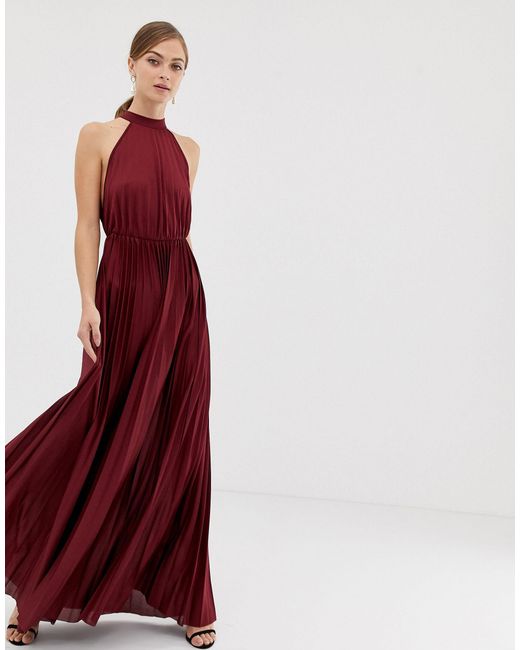 asos design vanessa backless halter pleated maxi dress
