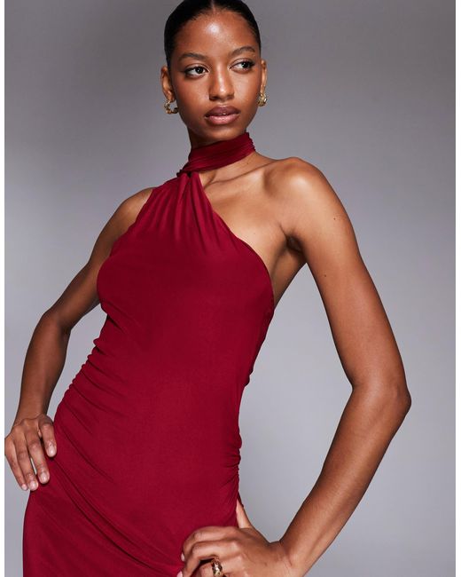 Robe longue en tulle avec détail noué superposé à l'encolure et ourlet transparent - bordeaux Fashionkilla en coloris Red