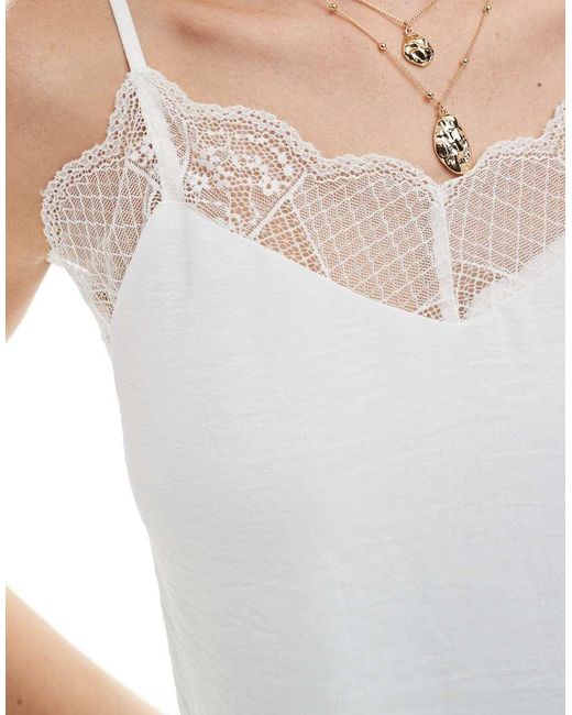 Pieces White Cami Top With Lace Trim Detail