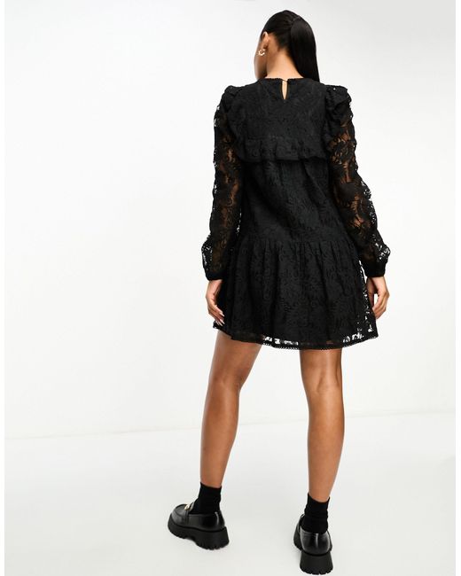 Miss Selfridge Black Lace Frill Detail Smock Dress
