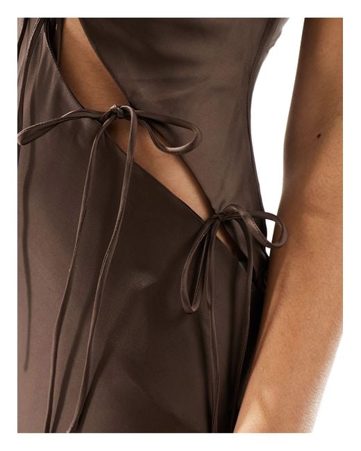Lioness Brown Satin Asymmetric Tie Detail Cami Maxi Dress
