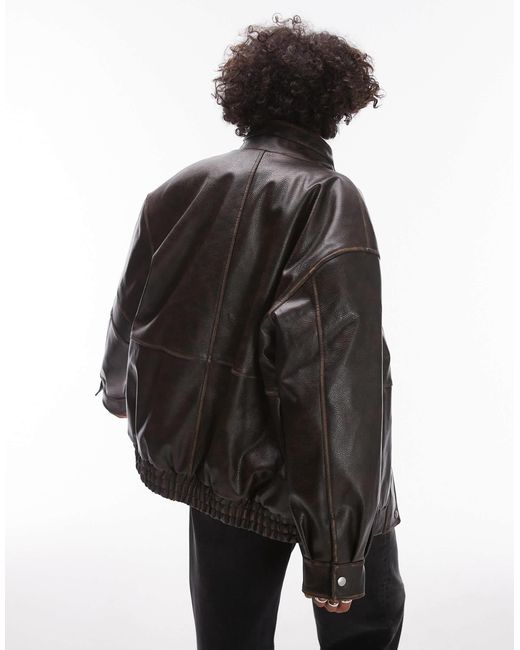 TOPSHOP Multicolor – super-oversize-bomberjacke aus kunstleder mit teddy-futter