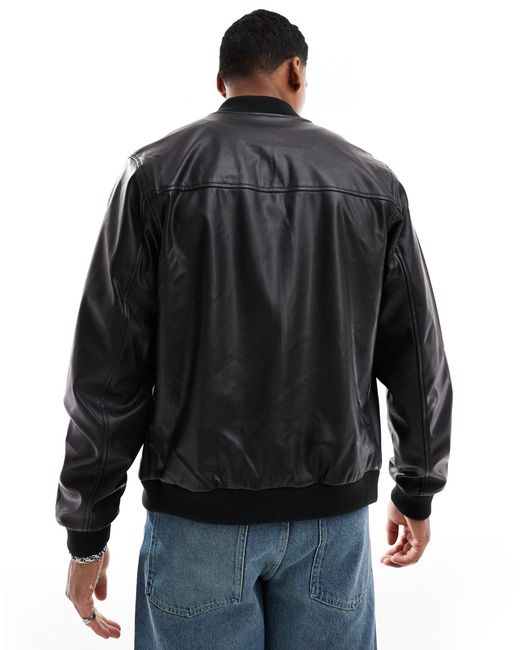 ASOS Black Faux Leather Bomber Jacket for men