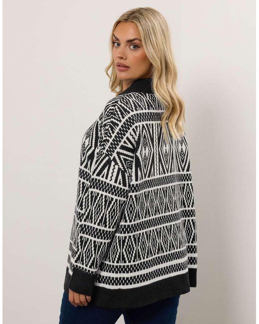 Yours Clothing Gray Fairisle Quarter Zip Jumper