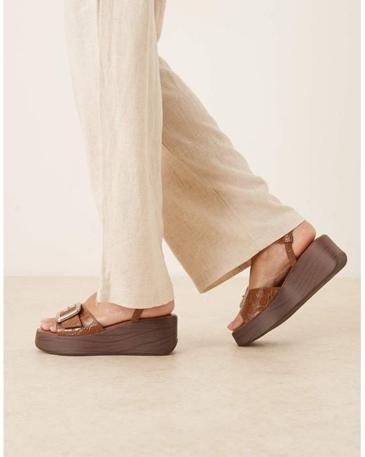 ASOS Natural Tammy Wood Effect Wedges With Buckle Detail