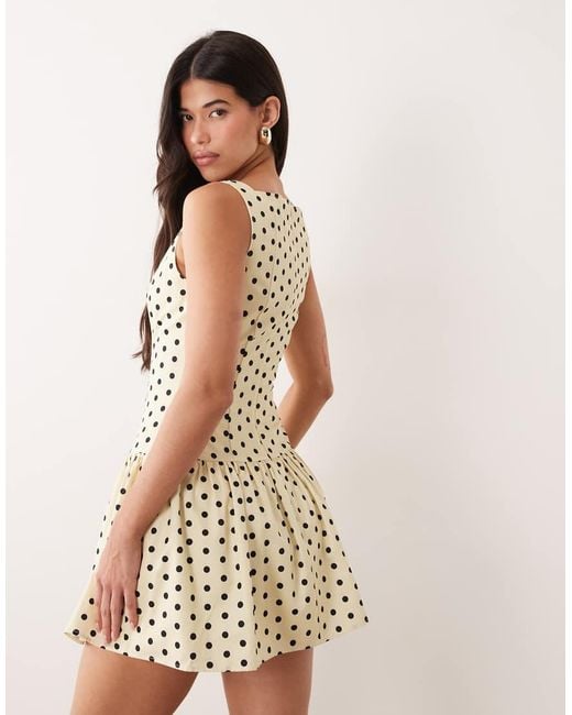Kaiia Yellow Exclusive High Square Neck Button Front Gathered Skirt Mini Dress