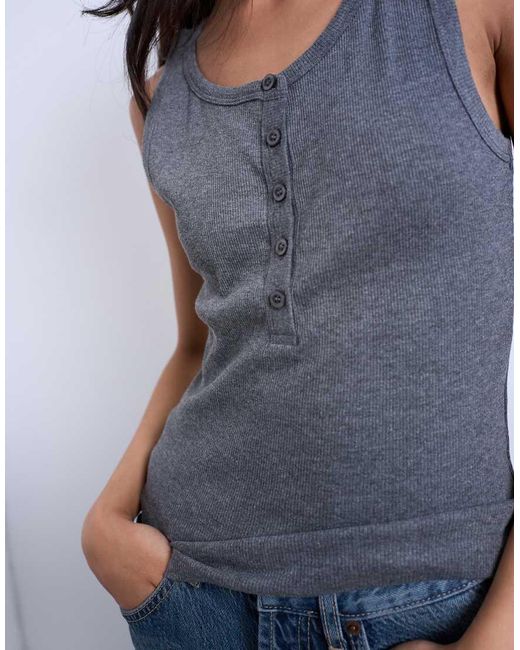 TOPSHOP Blue Rib Button Down Vest