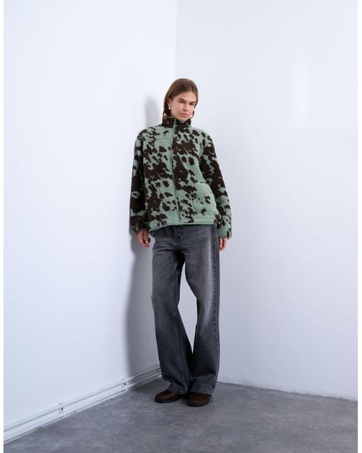 TOPSHOP Black – teddyfleece-jacke mit kuhfleckenmuster