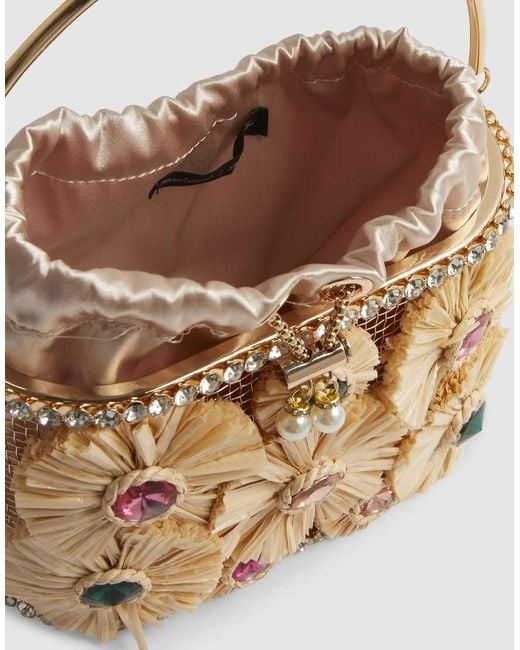 River Island Natural Gem Raffia Flower Basket Bag