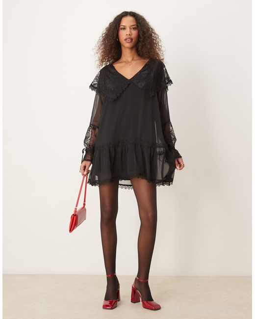 knee length dresses for ladies Self-Portrait - Black Lace Ruffle Maxi Dress