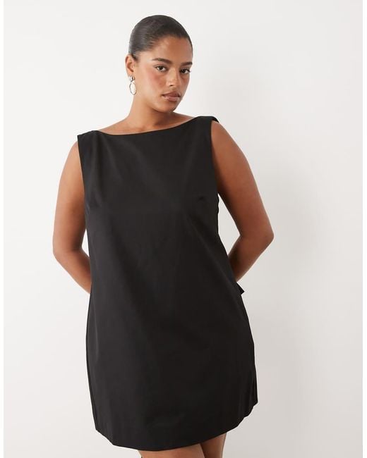 ASOS Black Asos Design Curve Slash Neck Shift Mini Dress With Bow Back