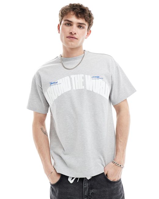 Dr. Denim White Trooper Relaxed Fit T-shirt With Around The World Embossed Front Print for men