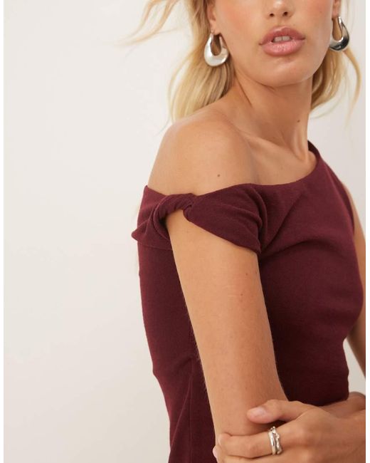 ASOS Red Co-ord Knit-look Off Shoulder Asymmetric Top