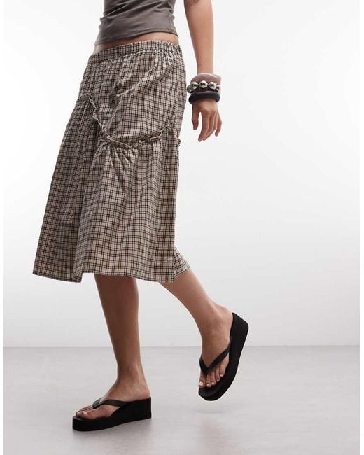 Daisy Street Natural Midi Skirt With Ruffle Detailing