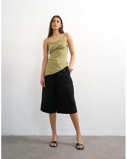 TOPSHOP Green Crinkle Texture Fold Over Cami Top