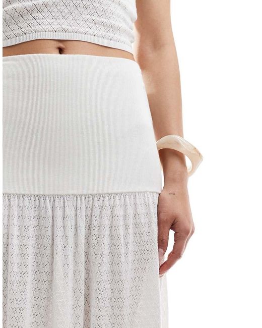 4th & Reckless White Knitted Drop Waist Beach Maxi Skirt Co-ord